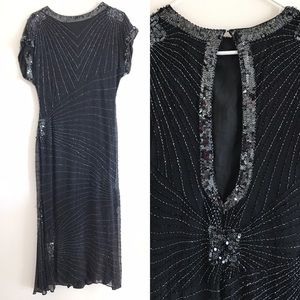 Oleg Cassini Black Sequin Beaded Ball Gown Dress